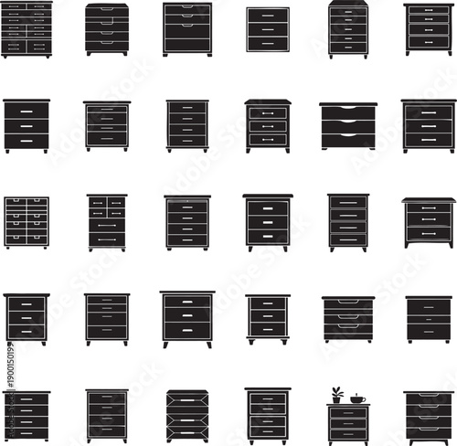 Drawer unit silhouette isolated with white background