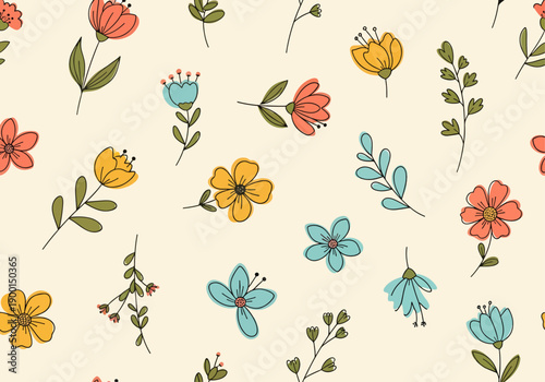 Fresh spring floral seamless pattern in muted pastels