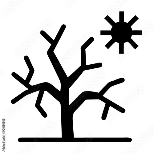 Minimalist drought tree icon with cracked soil and dead branches isolated on white background vector illustration