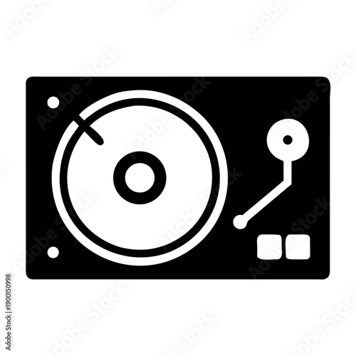 Vintage black vinyl record player turntable with tonearm and stylus isolated on dark background minimal design
