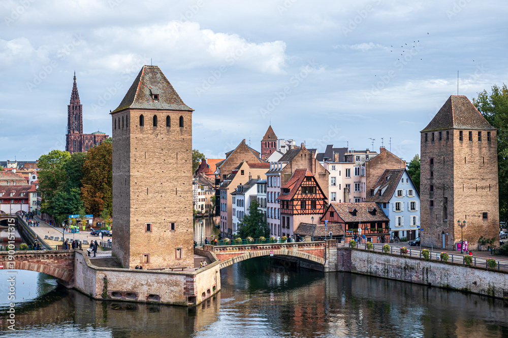 Obraz premium Strasbourg, medieval bridge Ponts Couverts is located in the historic district 