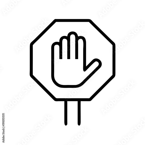 Stop sign icon with hand gesture in minimalist black and white  