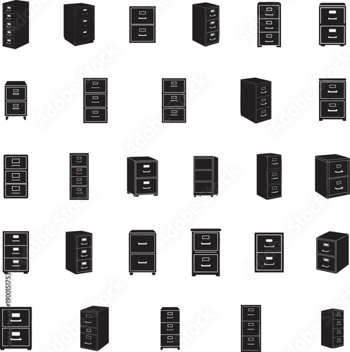 Filing cabinet silhouette isolated with white background