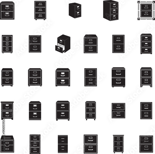 File cabinet silhouette isolated with white background