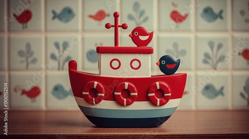 A child's toy fishing boat ...