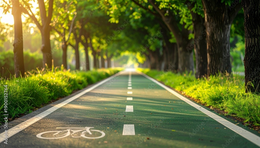 Obraz premium Scenic Bike Path Through Lush Greenery Perfect for Outdoor Activities and Ecotourism Concepts with Natural Sunlight.