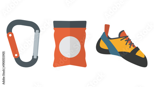 Climbing Chalk Bag, Carabiner and Rock Climbing Shoe