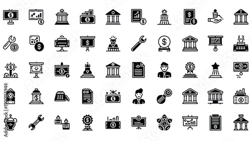 Business Finance Icons Set: Growth, Banking, Strategy, Success, and Investment Symbols