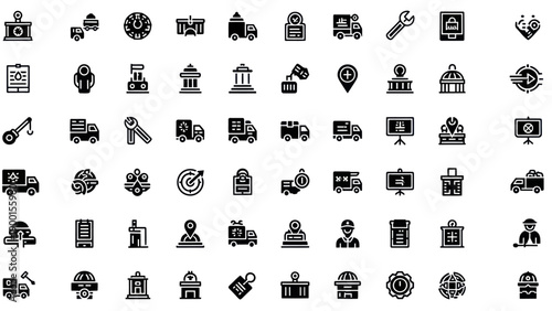 Business Icons Set: Delivery, Finance, Construction, Technology, and Management
