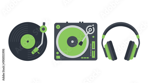 DJ Equipment Vinyl Record Player Turntable Headphones