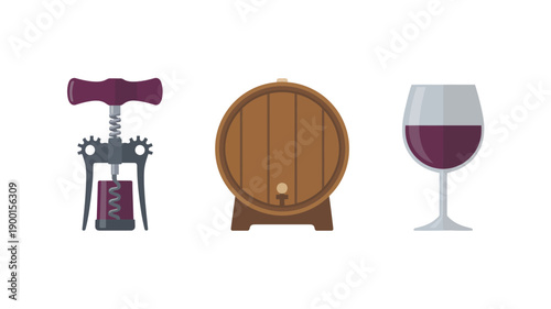 Wine Barrel with Corkscrew and Glass of Red Wine