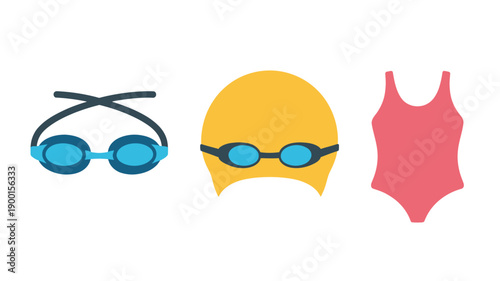 Swim Goggles, Swim Cap, Pink Swimsuit
