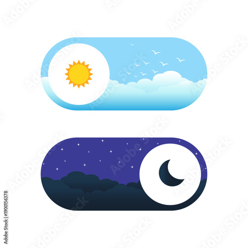 Day and night mode switcher. Switch On Off to dark or light mode. Stock Vector