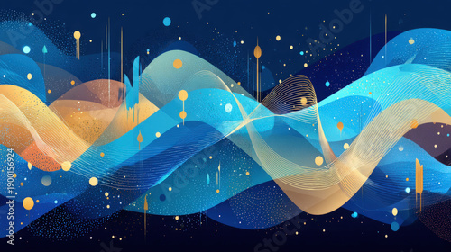 Wavey lines abstract background in blue tones