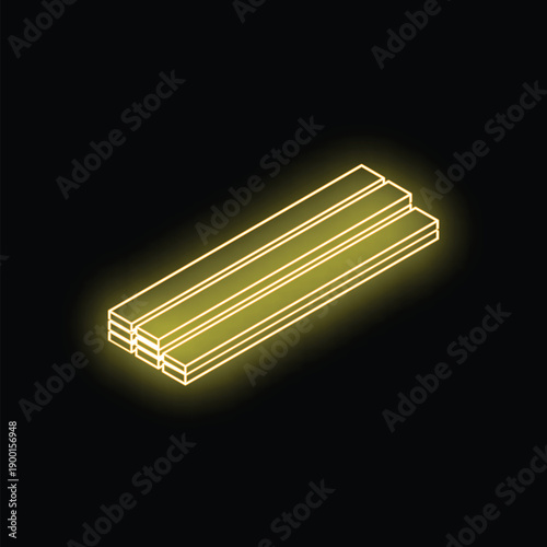 Neon sign representing three wooden planks, ideal for illustrating concepts of construction or diy