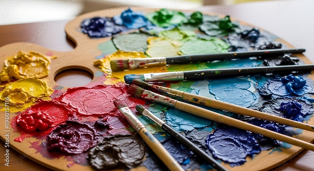 Obraz premium Artistic setup with paintbrushes on palette
