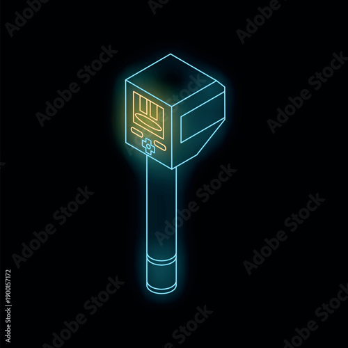Glowing neon line portable sensor device is measuring air temperature and humidity icon isolated on black background. Colorful outline concept. Vector
