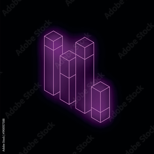 Purple neon bar chart showing decreasing trend on black background, representing financial downturn or loss