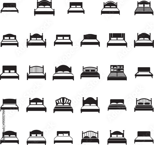 Modern bed silhouette isolated with white background