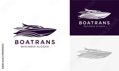 Luxury Yacht Logo Design Variations on White and Dark Backgrounds for Boat Transportation Company Branding