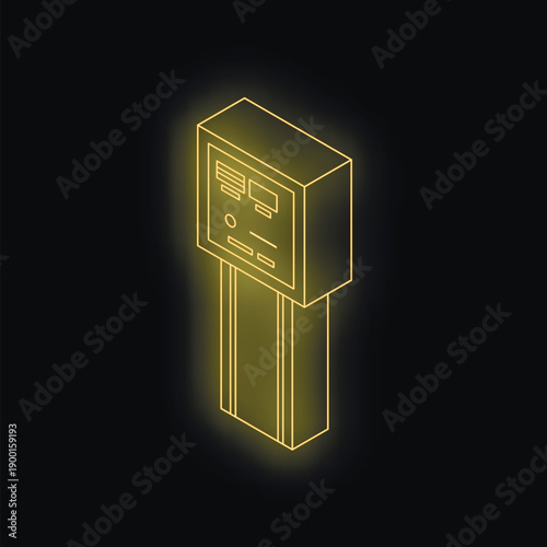 Neon yellow isometric electric vehicle charging point glowing on black background