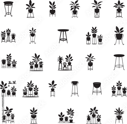 Plant stand silhouette isolated with white background