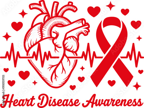 Heart Disease Awareness Svg, Medical Awareness Svg, Red Heart Svg