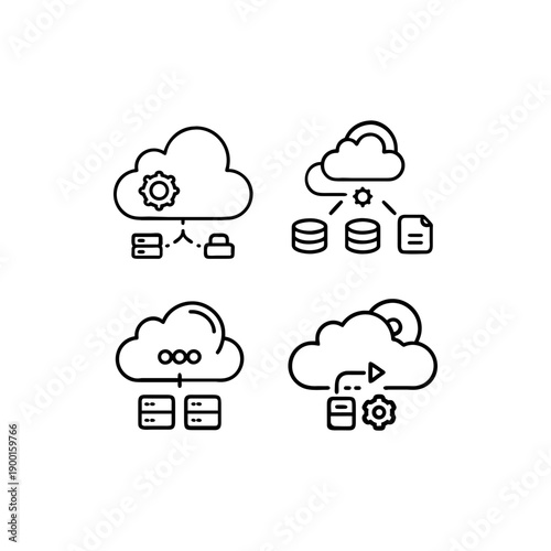 Cloud computing and data storage icons for modern technology solutions