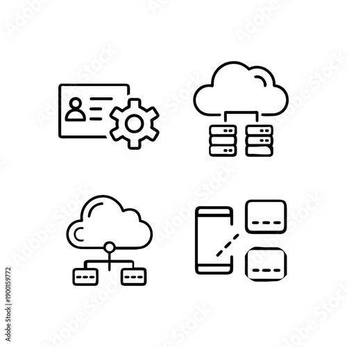 Modern data management and cloud computing icons for business technology