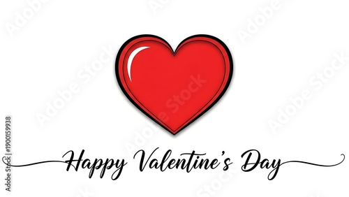Happy Valentines Day Minimalist Card Design with Glossy Red Heart Shape