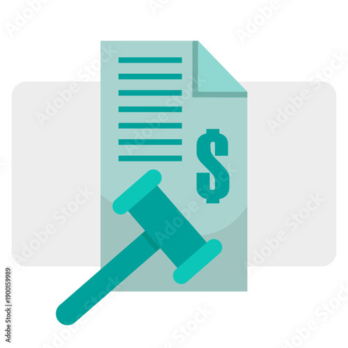 Financial law icon. Legal document symbol. Vector money paper. Justice gavel emblem.