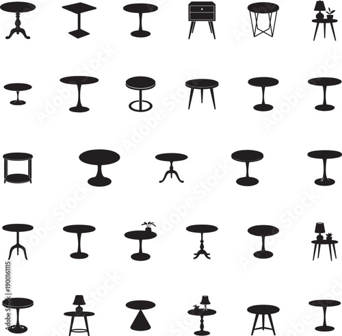 Side table silhouette isolated with white background