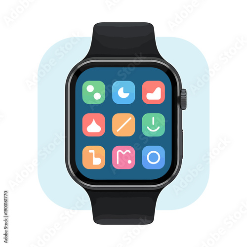 Smartwatch with various app icons on the screen  technology and communication device