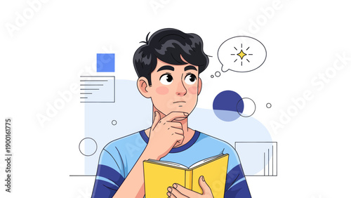 Young person thinking with thought bubble conceptual illustration