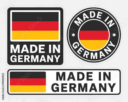 Made in Germany labels with flag icons for product identification and origin  certification marks