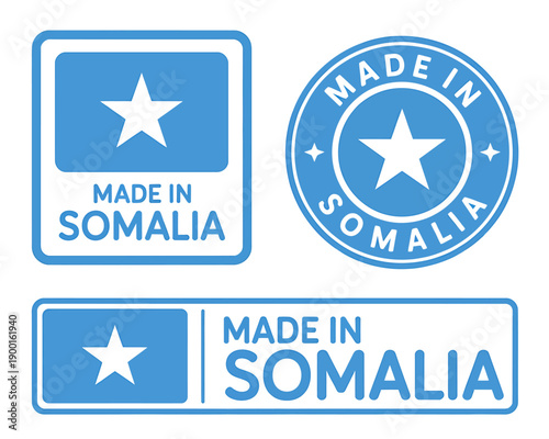 Made in Somalia blue and white country of origin labels and stamps