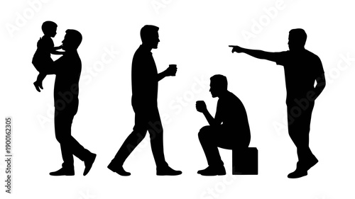 a silhouette illustration depicts the stages of a man s life from infancy carried by a father to old age pointing forward high quality professional detailed