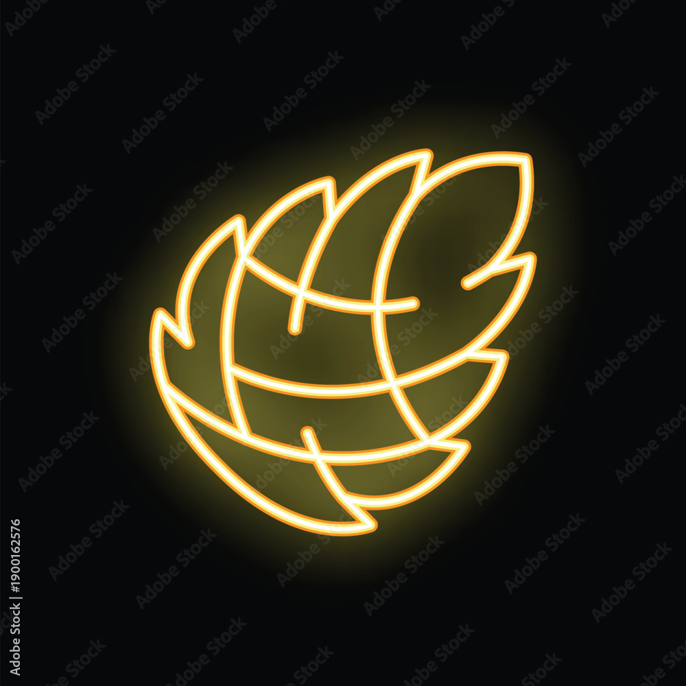 Obraz premium Yellow neon sign of a leaf surrounding planet earth promoting environmental awareness