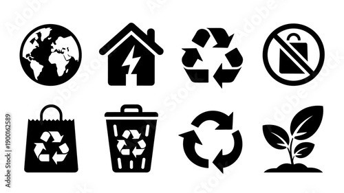 Eco friendly icons set for sustainable living and environmental conservation efforts daily