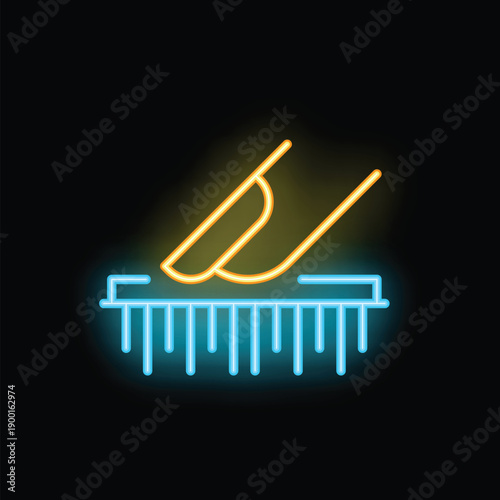 Neon glowing icon of a pet groomer or owner brushing a dog or cat