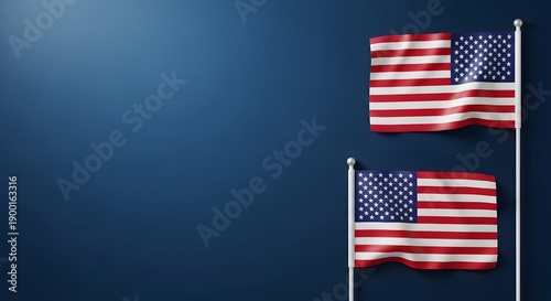 Free Download Two american flags waving on poles against a dark blue background perfect for memorial day, 4th of july independence day, labor day - GFXLoad