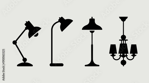 a collection of four distinct lamp silhouettes is displayed against a neutral background showcasing various lighting fixture designs and styles high quality professional detailed modern elegant