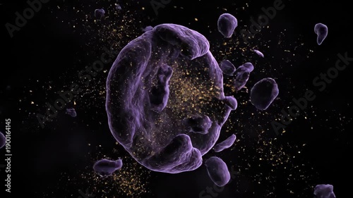 3D Animation: Cancer Cell Undergoing Apoptosis with Golden Fragment Dispersal