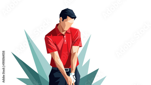 Abstract golfer preparing to hit ball against white background vector illustration