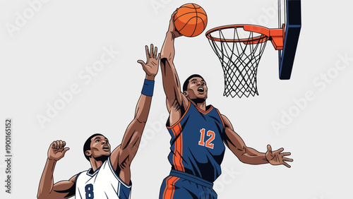 Basketball player dunking ball on court vector illustration