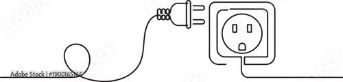 continuous line of electric plug, electric plug socket icon drawn in one line single line vector illustration