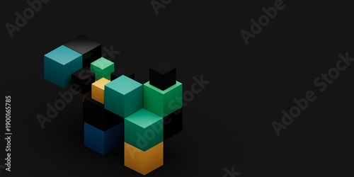 Foto 3D Illustration of Minimalist Voxel Art featuring Abstract Geometric Cube Compos
