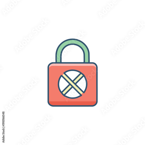 Locked padlock with crossed symbol icon for blocked access and privacy restriction.