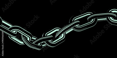 Foto Minimalist 3D Render of Stylized glowing Mint Green Chain Links on black backgro