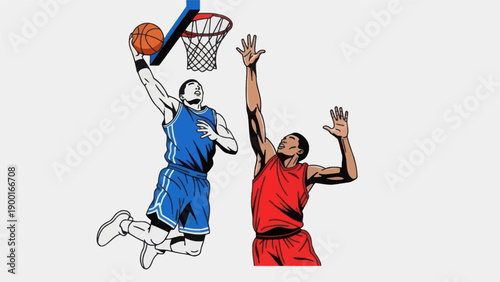 Basketball action silhouette of players in mid air shot against white background